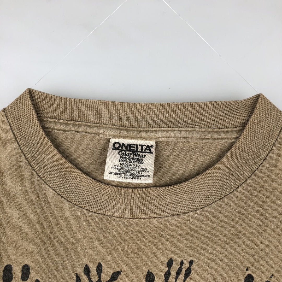 90'S ONEITA Printed T-Shirt, Made in USA, Men's XXL, Vintage cotton Beige type Vintage Second Hand