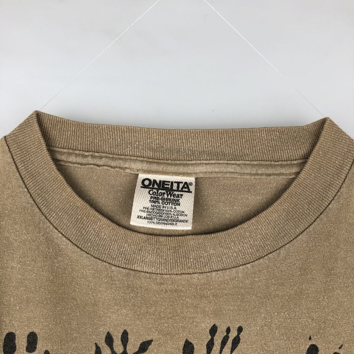 90'S ONEITA Printed T-Shirt, Made in USA, Men's XXL, Vintage cotton Beige type Vintage Second Hand