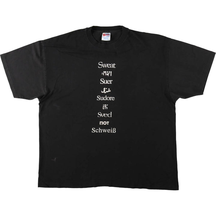 90'S Hanes Heavyweight Print T-Shirt, Men's XXL equivalent, Vintage cotton black type Vintage Second Hand