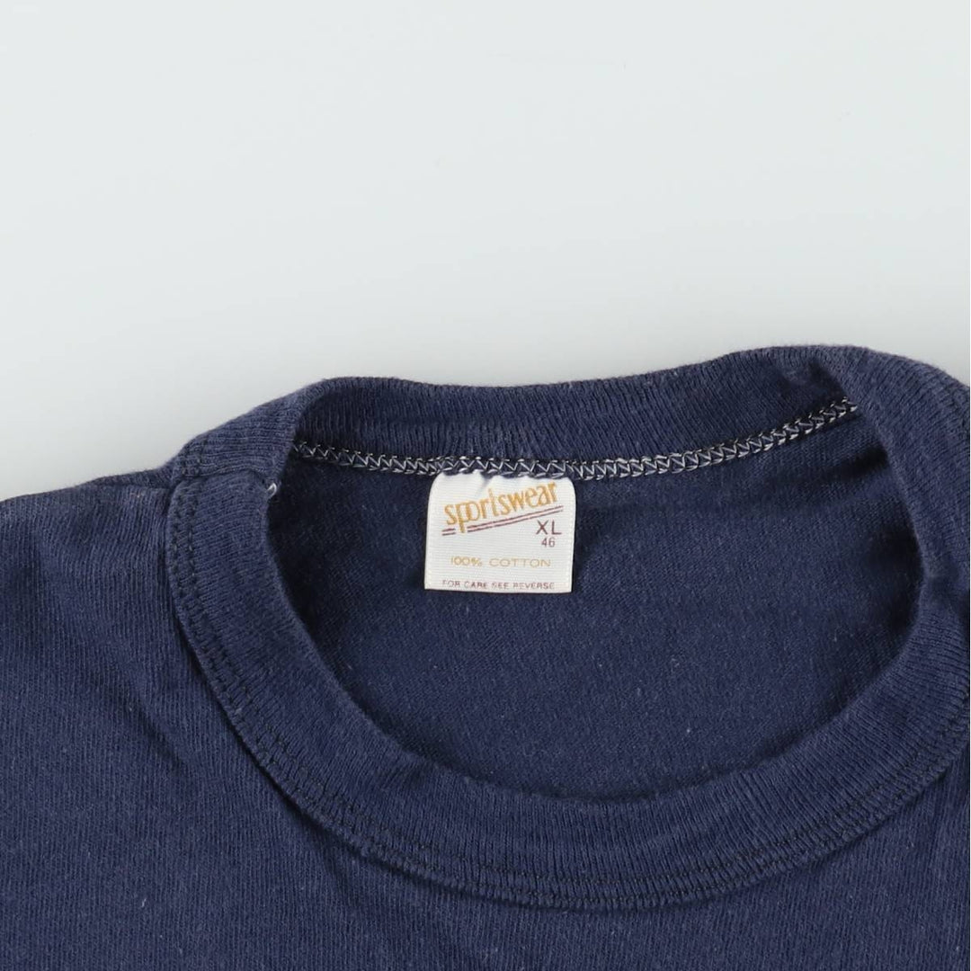 70s-80'S sportswear printed T-shirt, made in USA, men's size XL equivalent, vintage. cotton navy blue type Vintage Second Hand
