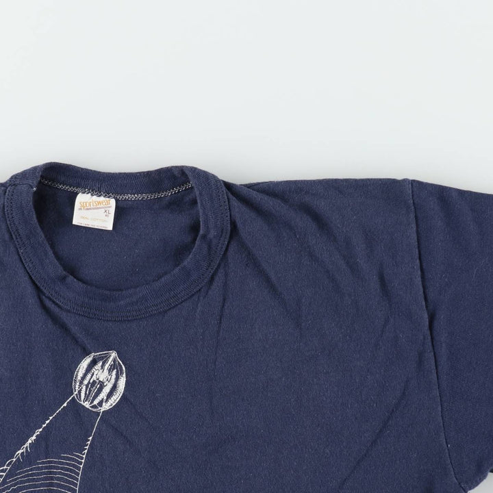 70s-80'S sportswear printed T-shirt, made in USA, men's size XL equivalent, vintage. cotton navy blue type Vintage Second Hand