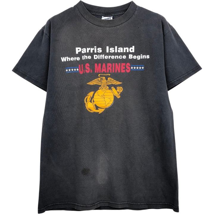 90'S TULTEX US MARINES Parris Island Eagle Pattern Print T-Shirt, Men's Size M (approx.), Vintage cotton black type Vintage Second Hand