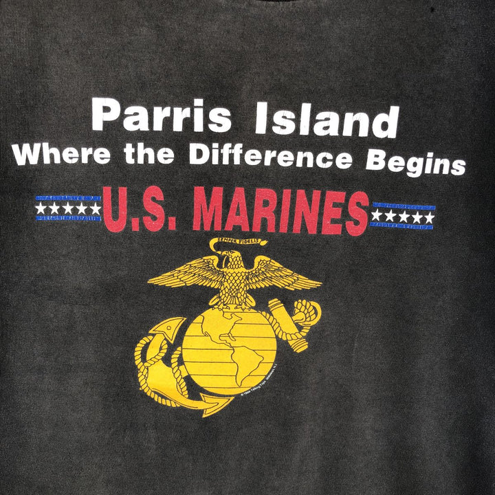 90'S TULTEX US MARINES Parris Island Eagle Pattern Print T-Shirt, Men's Size M (approx.), Vintage cotton black type Vintage Second Hand