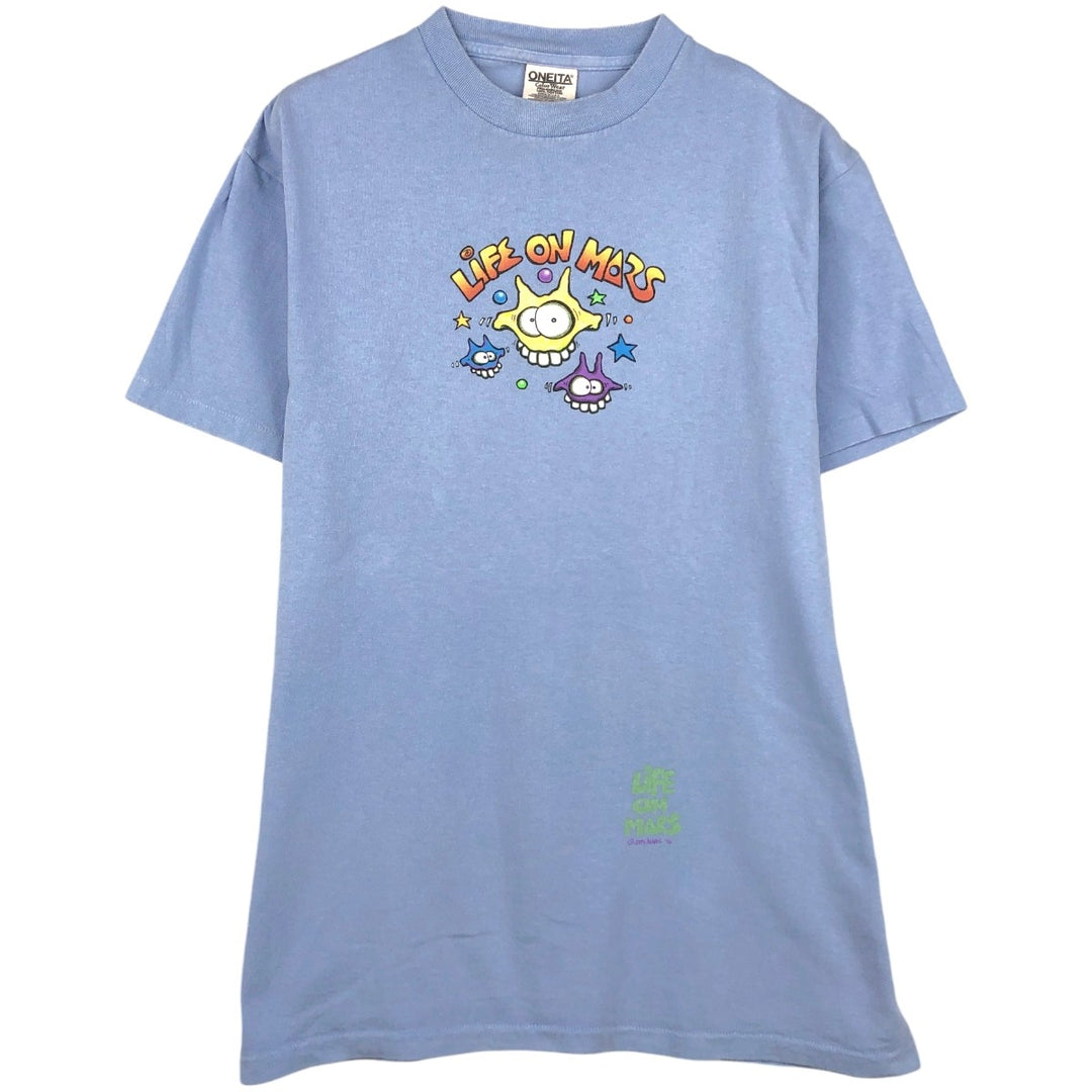 90'S ONEITA Joey Mars Print T-Shirt, Made in USA, Men's Size M (Equivalent), Vintage cotton Blue type light blue Vintage Second Hand