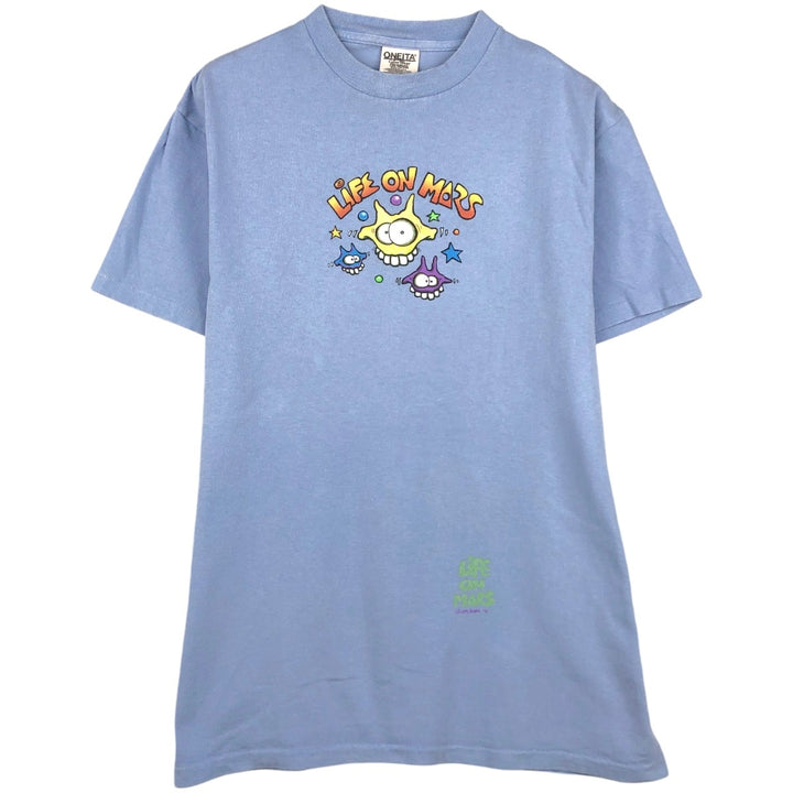 90'S ONEITA Joey Mars Print T-Shirt, Made in USA, Men's Size M (Equivalent), Vintage cotton Blue type light blue Vintage Second Hand