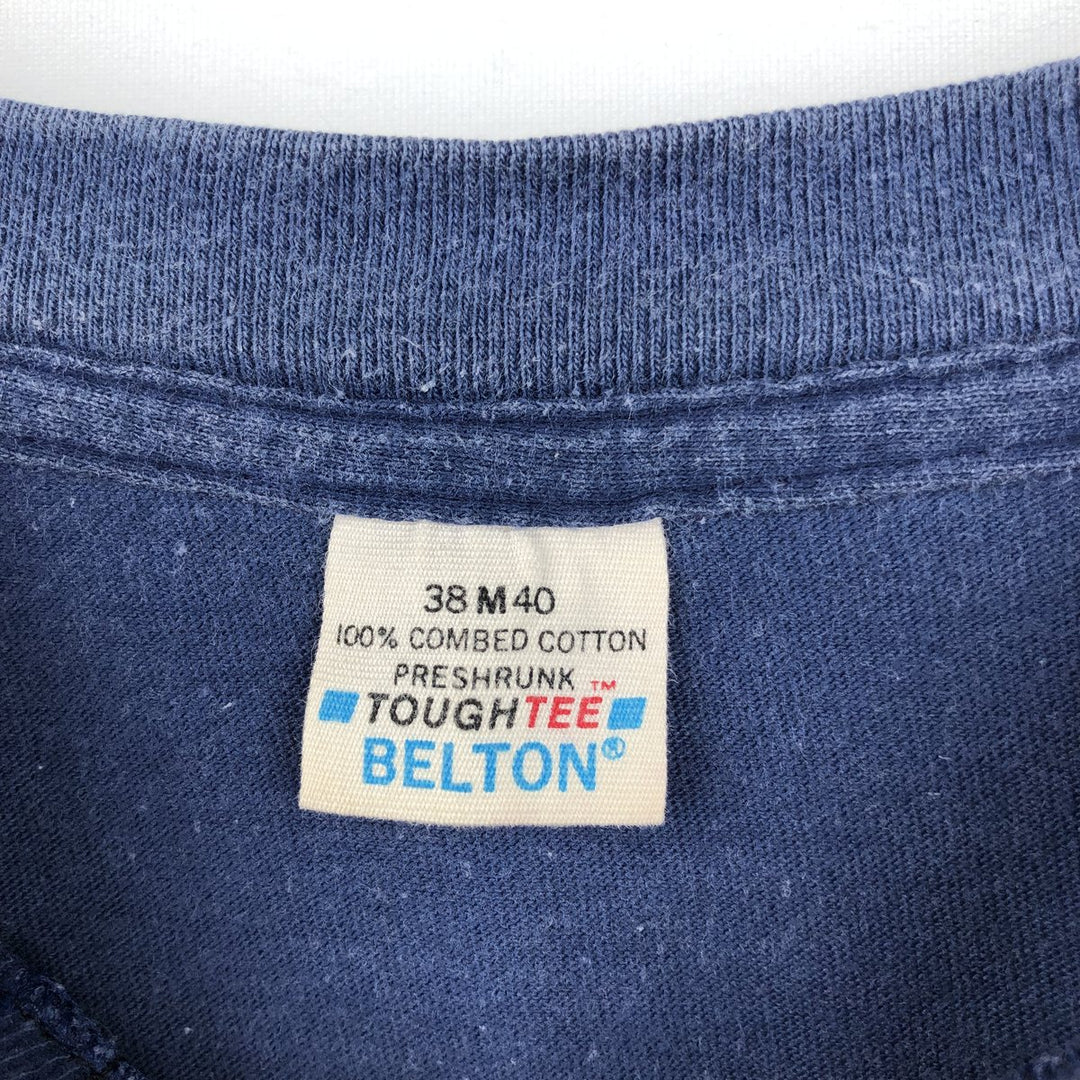 80'S BELTON Print T-Shirt, Made in USA, Men's Size M (Equivalent), Vintage cotton navy blue type Vintage Second Hand