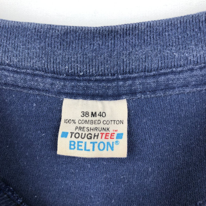 80'S BELTON Print T-Shirt, Made in USA, Men's Size M (Equivalent), Vintage cotton navy blue type Vintage Second Hand