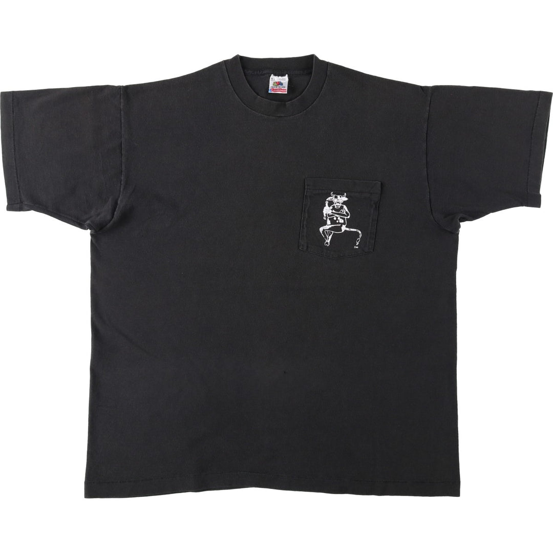 90'S Fruit of the Loom Cow Pattern Print T-Shirt, Made in USA, Men's XL equivalent, Vintage cotton black type Vintage Second Hand