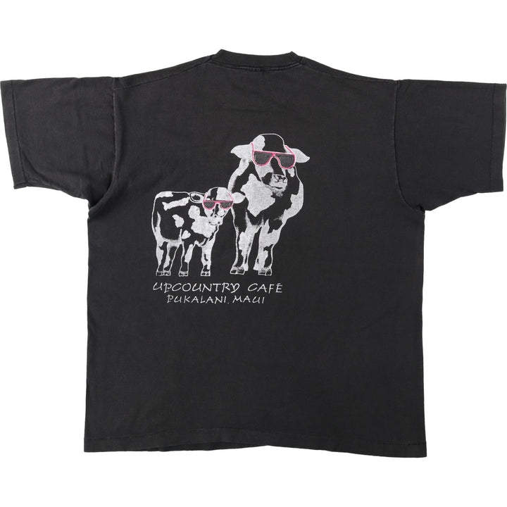 90'S Fruit of the Loom Cow Pattern Print T-Shirt, Made in USA, Men's XL equivalent, Vintage cotton black type Vintage Second Hand