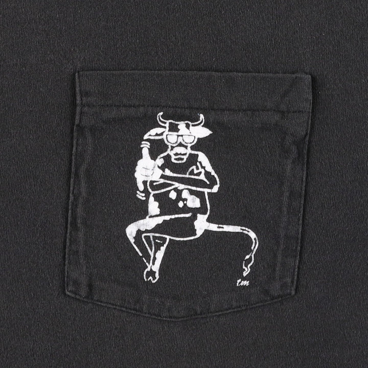 90'S Fruit of the Loom Cow Pattern Print T-Shirt, Made in USA, Men's XL equivalent, Vintage cotton black type Vintage Second Hand