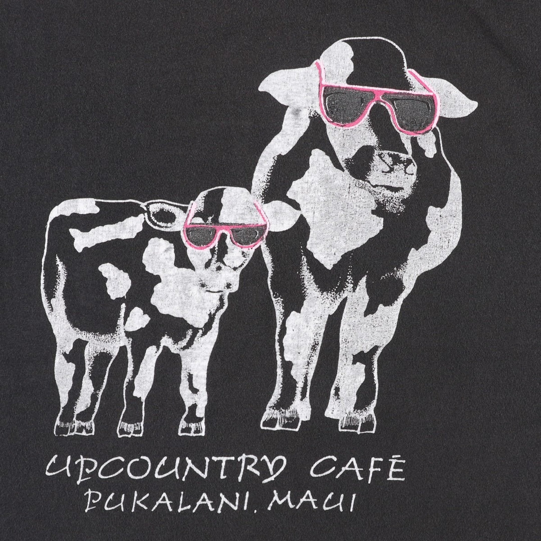 90'S Fruit of the Loom Cow Pattern Print T-Shirt, Made in USA, Men's XL equivalent, Vintage cotton black type Vintage Second Hand