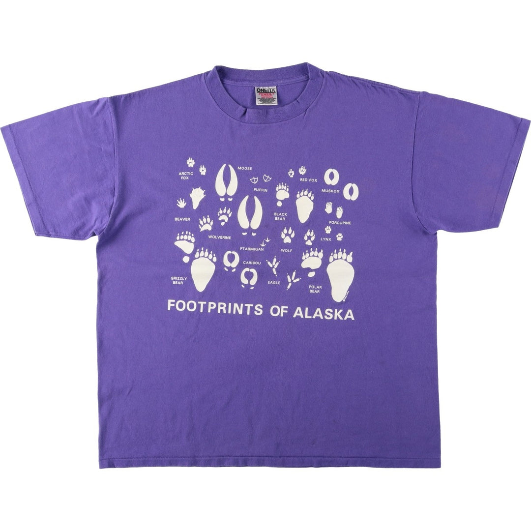90'S ONEITA POWER-T Print T-Shirt, Men's XL equivalent. cotton purple type Vintage Second Hand