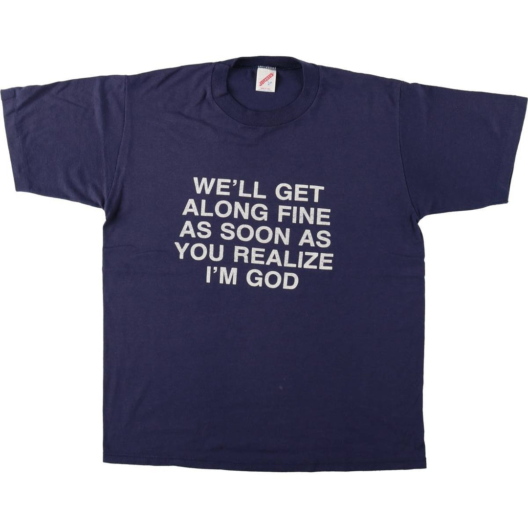 Vintage 80s-90'S Jerzees Message Print T-Shirt, Made in USA, Men's Size L cotton navy blue type Vintage Second Hand