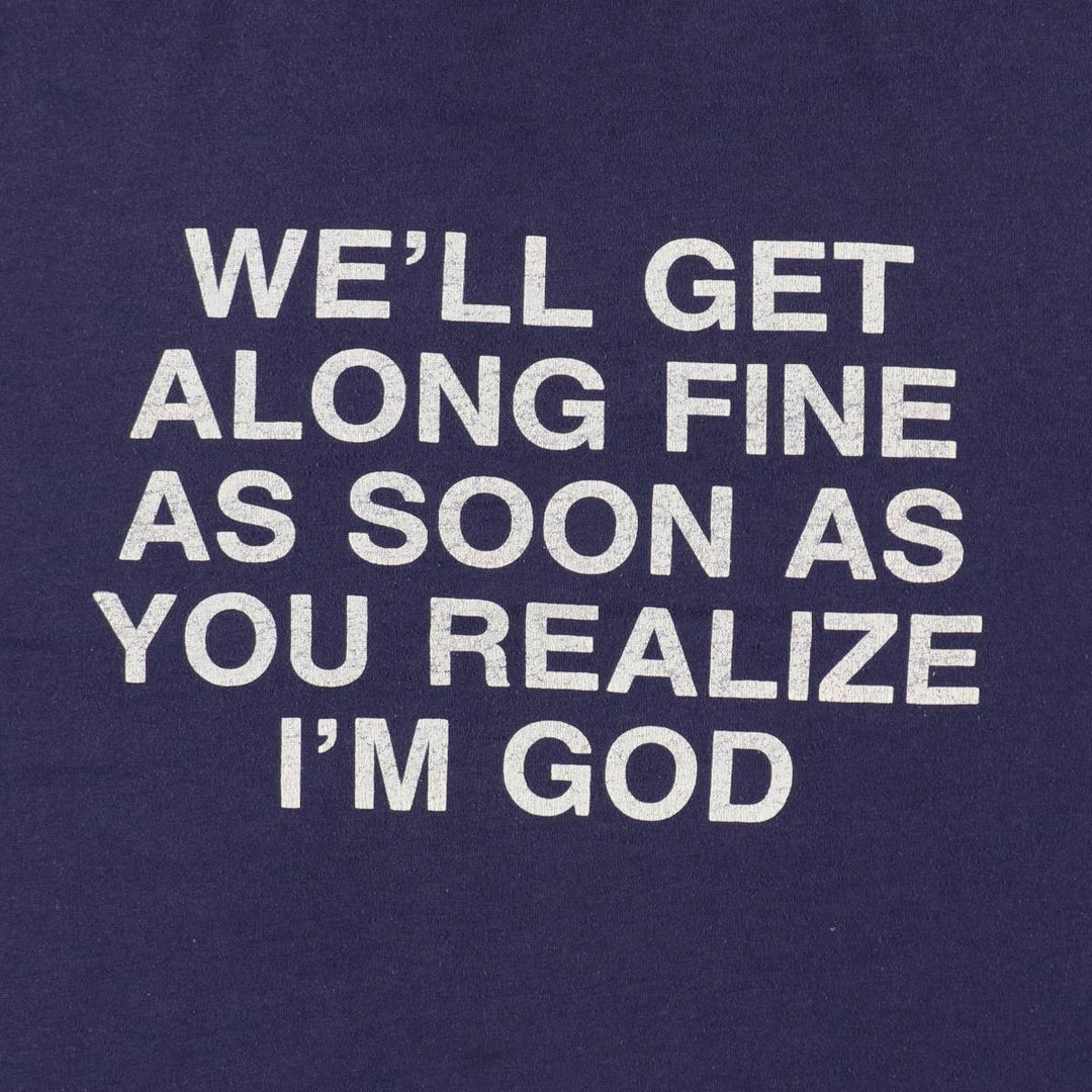 Vintage 80s-90'S Jerzees Message Print T-Shirt, Made in USA, Men's Size L cotton navy blue type Vintage Second Hand