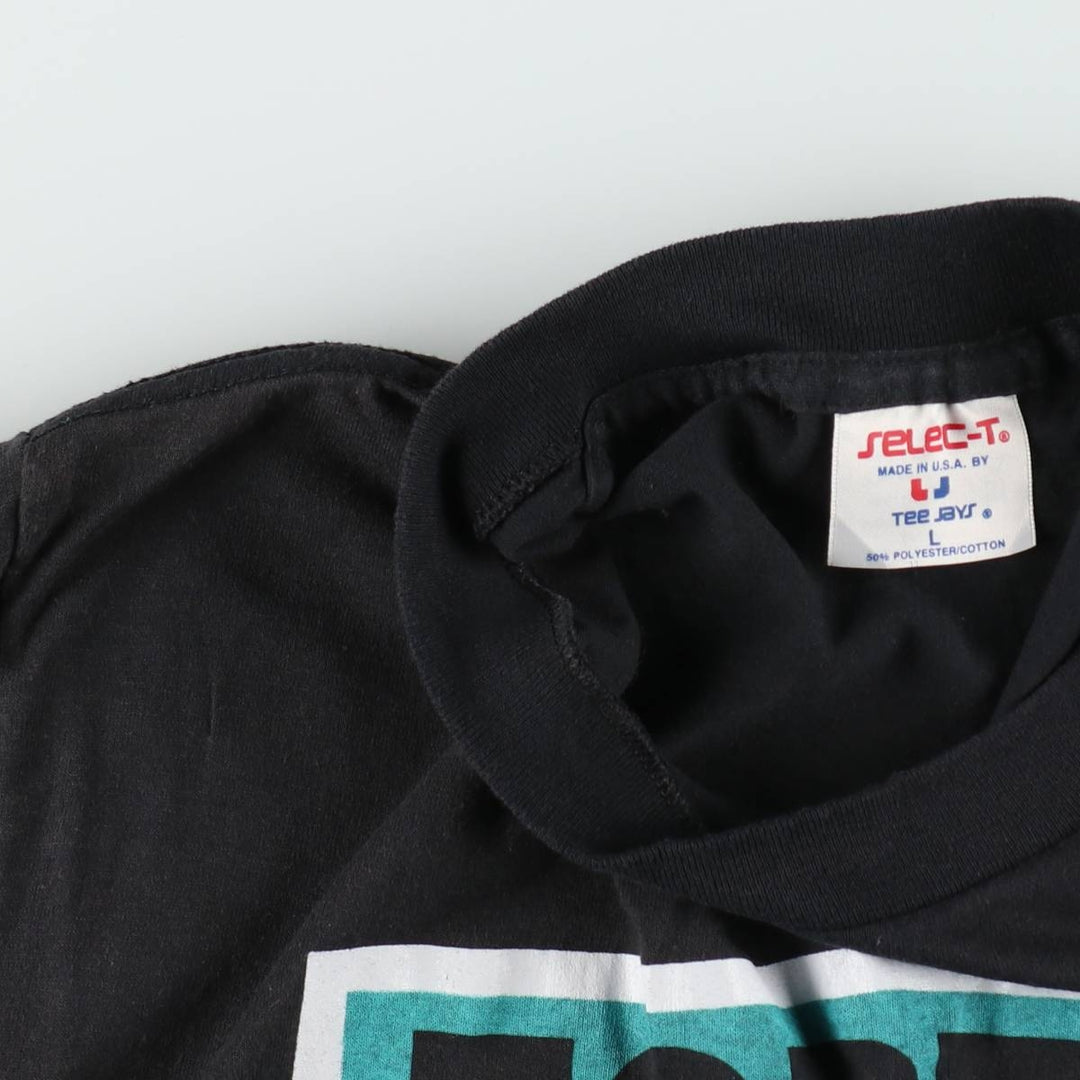 80s-90'S TEE JAYS Print T-Shirt, Made in USA, Men's Size L (Equivalent), Vintage polyester black type Vintage Second Hand