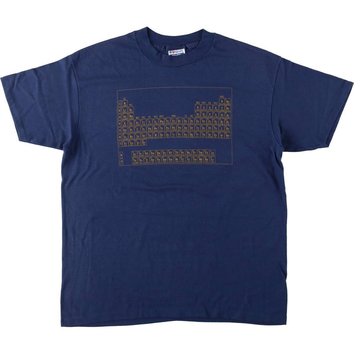 80'S Hanes Periodic Table Print T-Shirt, Made in USA, Men's Size XL (approx.), Vintage cotton navy blue type Vintage Second Hand