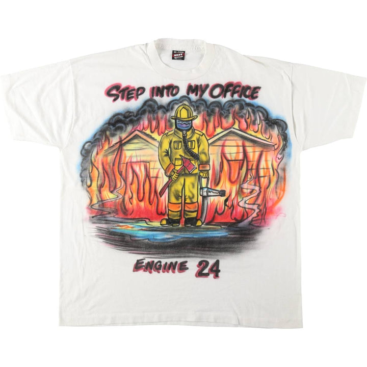90'S Fruit of the Loom Paint Print T-Shirt, Made in USA, Men's XXL equivalent, Vintage cotton white type Vintage Second Hand
