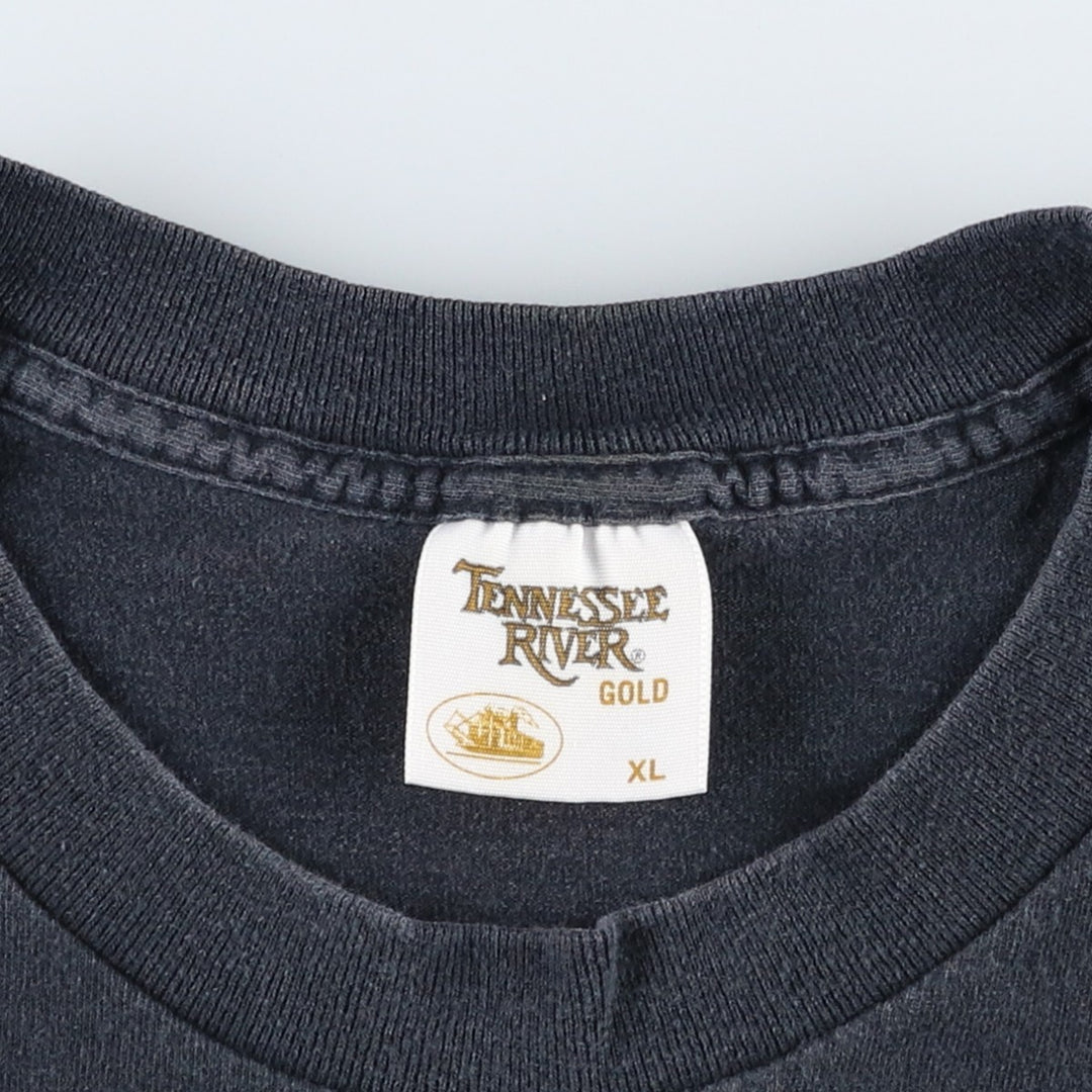 Vintage 1980'S Tennessee River print T-shirt, Made in USA, Men's XL cotton black type Vintage Second Hand