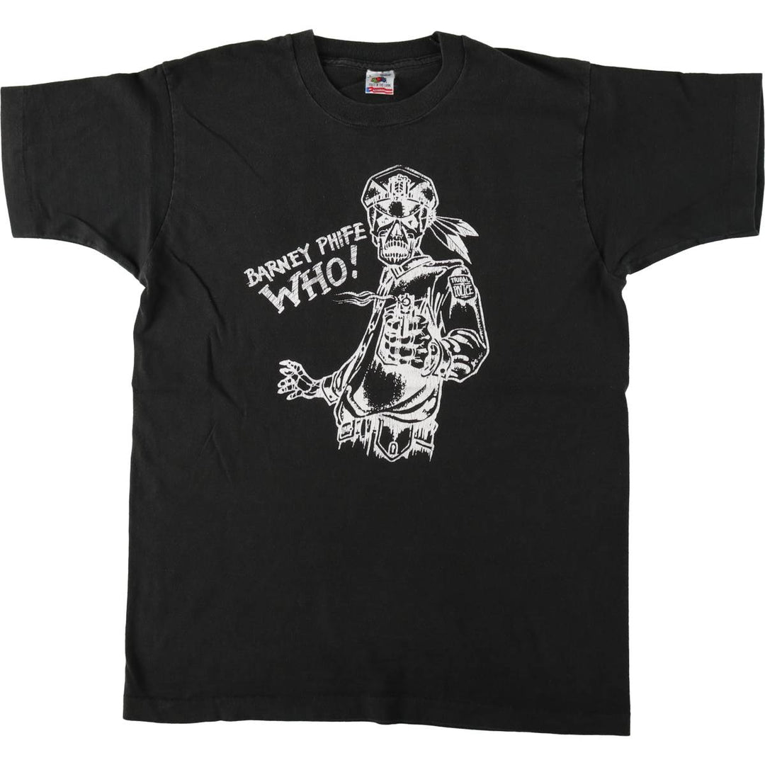 90'S Fruit of the Loom Skull Pattern Message Print T-Shirt, Made in USA, Men's Size L (Equivalent), Vintage cotton black type Vintage Second Hand