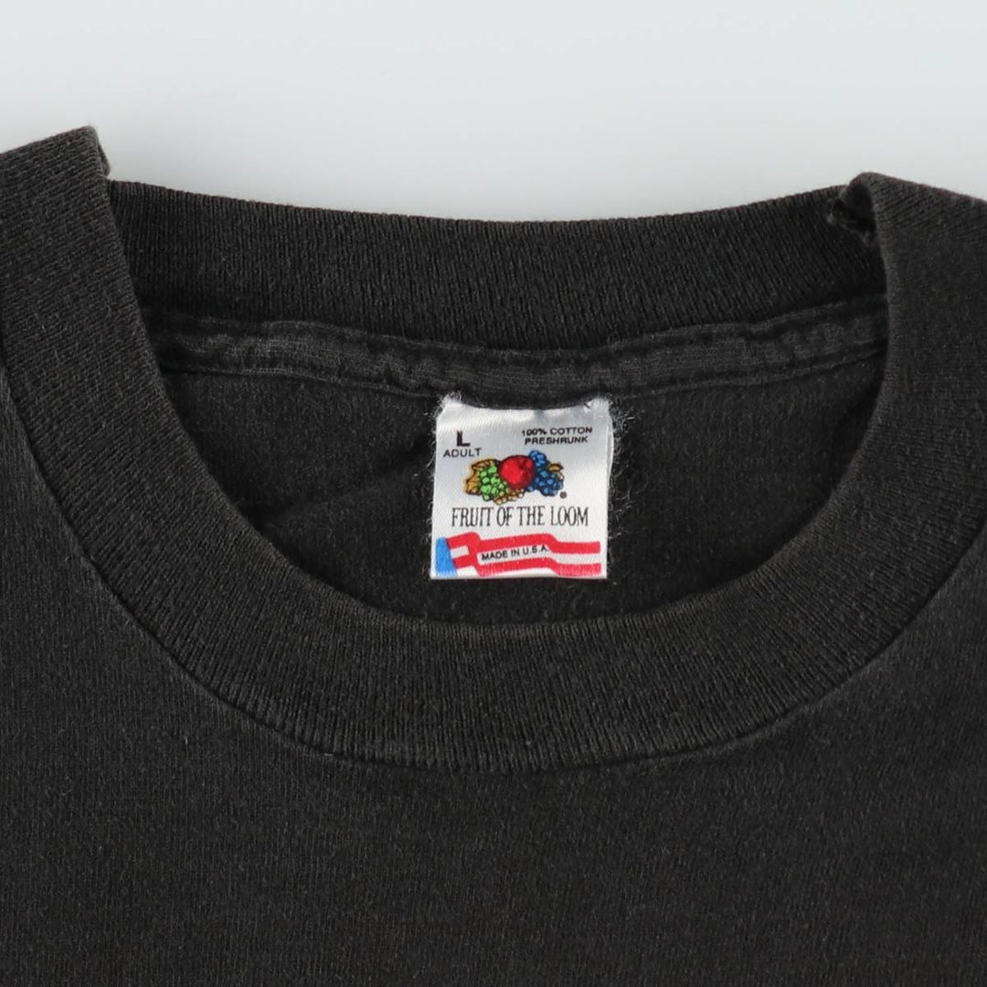 90'S Fruit of the Loom Skull Pattern Message Print T-Shirt, Made in USA, Men's Size L (Equivalent), Vintage cotton black type Vintage Second Hand