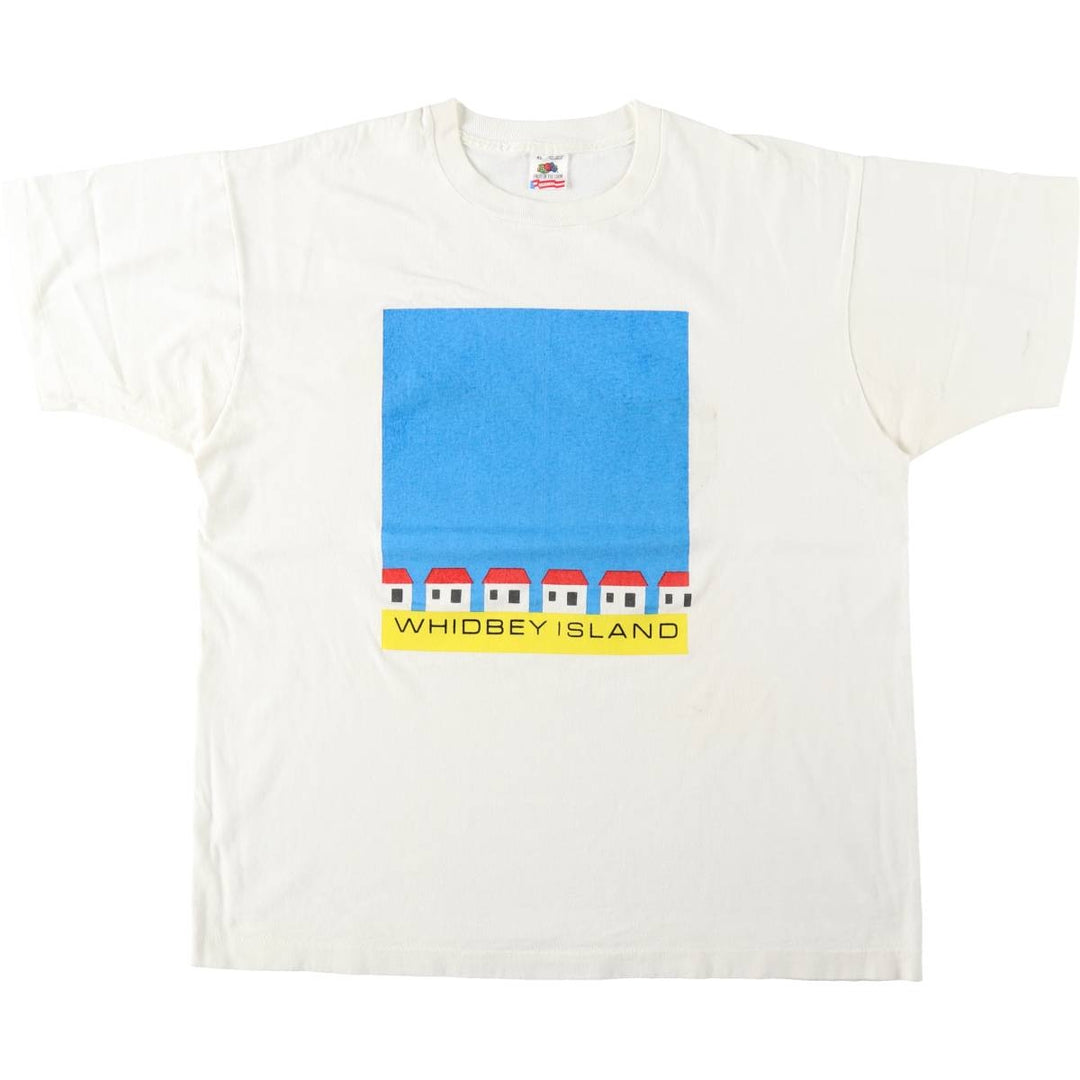 90'S Fruit of the Loom printed T-shirt, made in the USA, men's XL size, vintage cotton white type Vintage Second Hand
