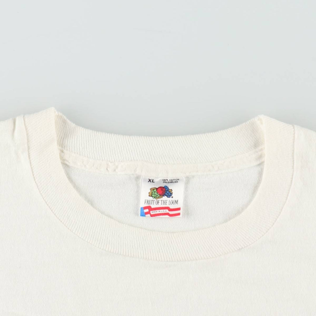 90'S Fruit of the Loom printed T-shirt, made in the USA, men's XL size, vintage cotton white type Vintage Second Hand