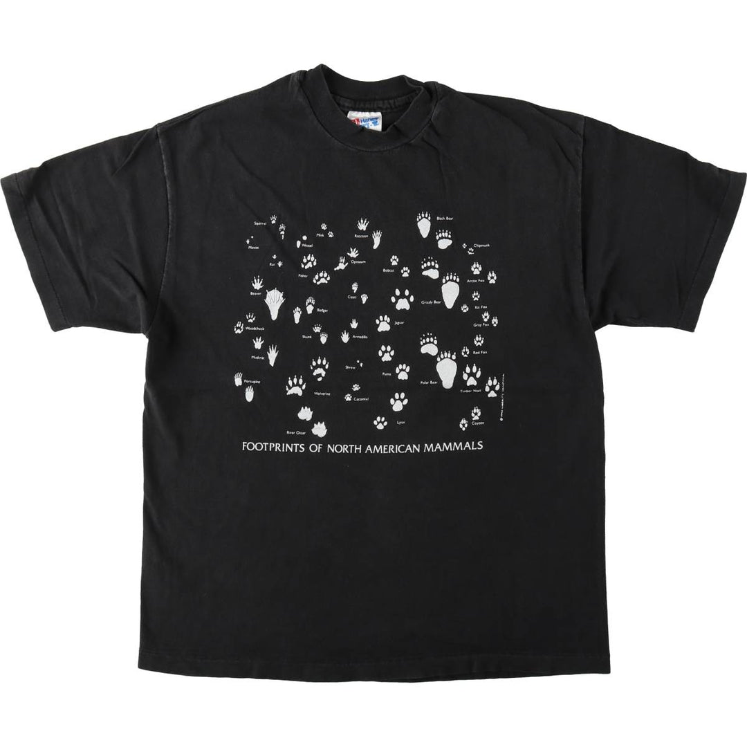 90'S Hanes BEEFY-T Printed T-shirt, Made in USA, Men's L size, Vintage cotton black type Vintage Second Hand