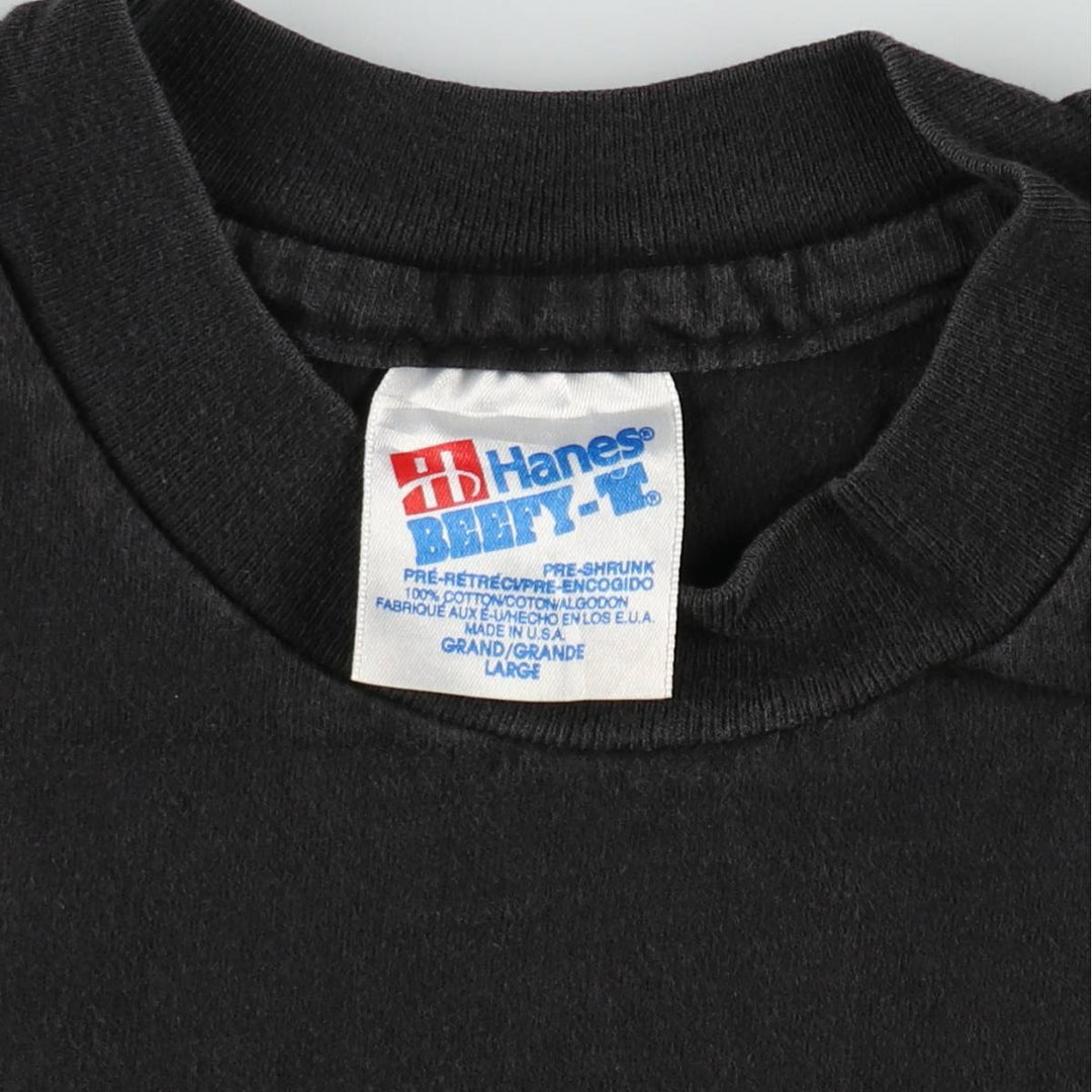 90'S Hanes BEEFY-T Printed T-shirt, Made in USA, Men's L size, Vintage cotton black type Vintage Second Hand