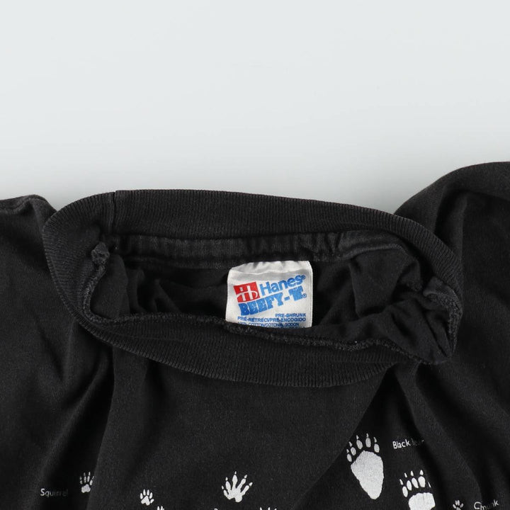 90'S Hanes BEEFY-T Printed T-shirt, Made in USA, Men's L size, Vintage cotton black type Vintage Second Hand