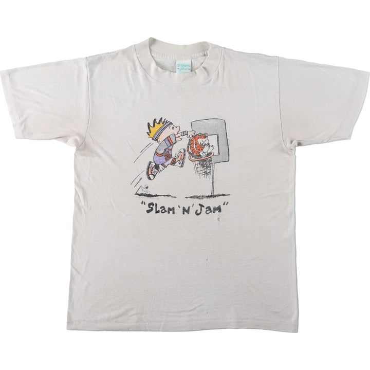80s-90'S T-shirts Plus Character Print T-shirt, Made in USA, Men's Size M (approx.), Vintage cotton pale white type Vintage Second Hand