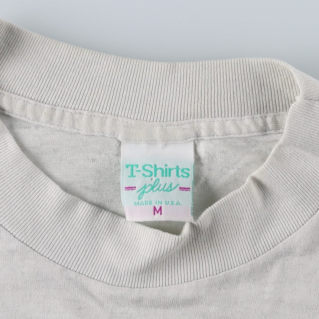 80s-90'S T-shirts Plus Character Print T-shirt, Made in USA, Men's Size M (approx.), Vintage cotton pale white type Vintage Second Hand