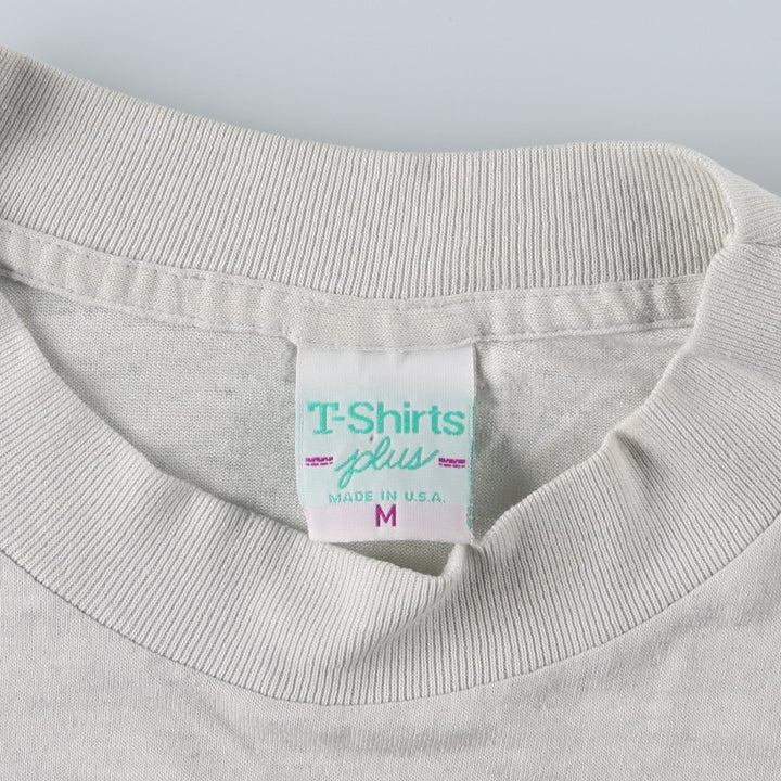 80s-90'S T-shirts Plus Character Print T-shirt, Made in USA, Men's Size M (approx.), Vintage cotton pale white type Vintage Second Hand