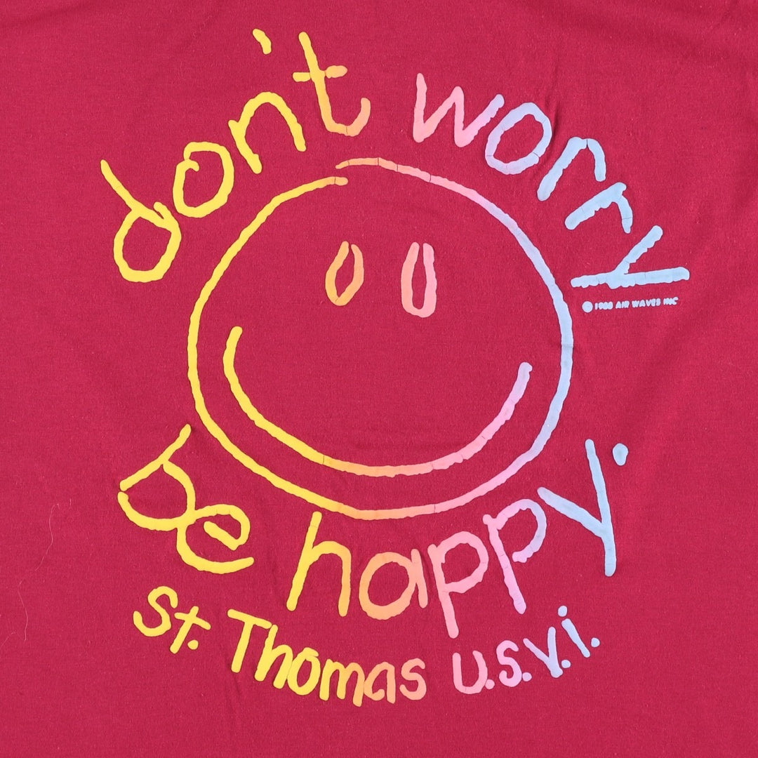 80'S Hanes Fifty-Fifty Blue Tag Smile Print T-Shirt, Made in USA, Men's Size M (approx.), Vintage cotton wine-red Vintage Second Hand