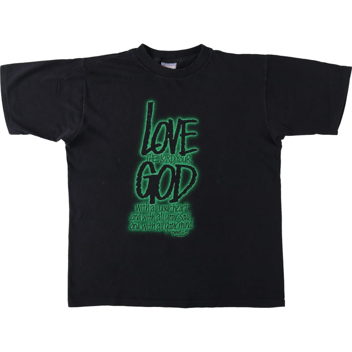 90'S All Sport LOVE THE LORD YOUR GOD Print T-Shirt, Made in USA, Men's Size L (approx.), Vintage cotton black type Vintage Second Hand