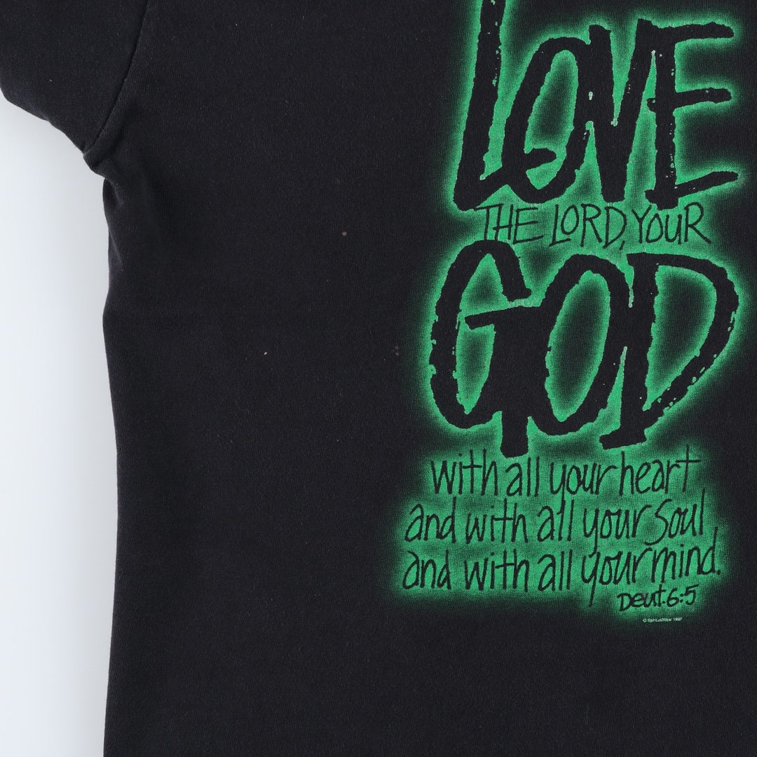 90'S All Sport LOVE THE LORD YOUR GOD Print T-Shirt, Made in USA, Men's Size L (approx.), Vintage cotton black type Vintage Second Hand