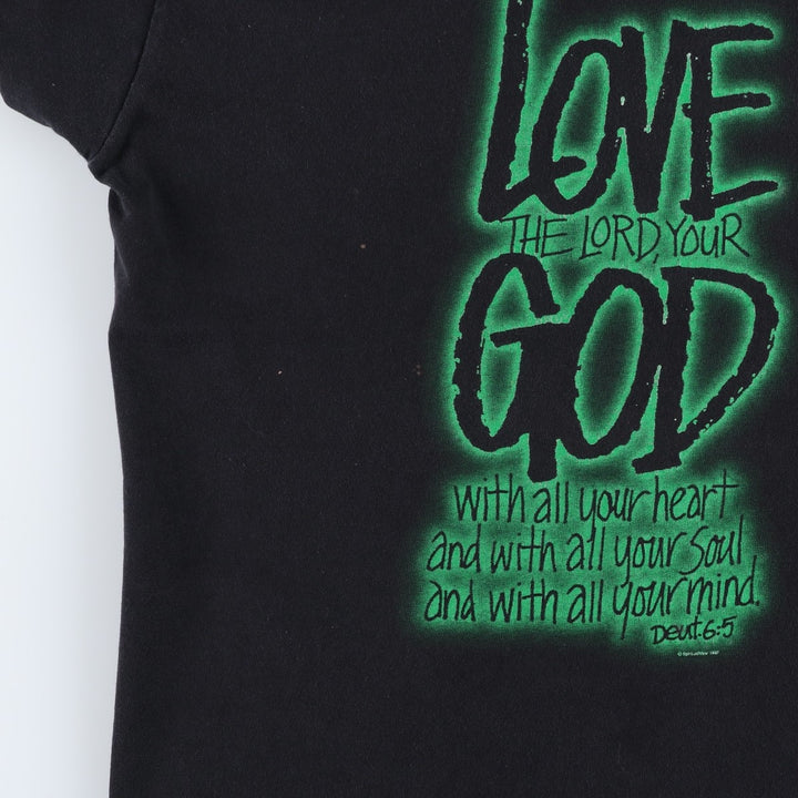 90'S All Sport LOVE THE LORD YOUR GOD Print T-Shirt, Made in USA, Men's Size L (approx.), Vintage cotton black type Vintage Second Hand