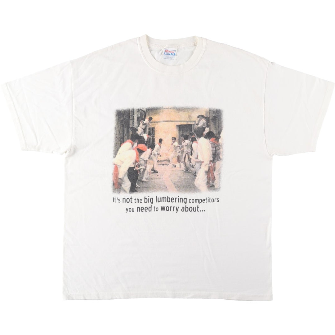 2000'S Hanes Bull Running Festival Photo T-Shirt, Men's XL (approx.) cotton white type Vintage Second Hand