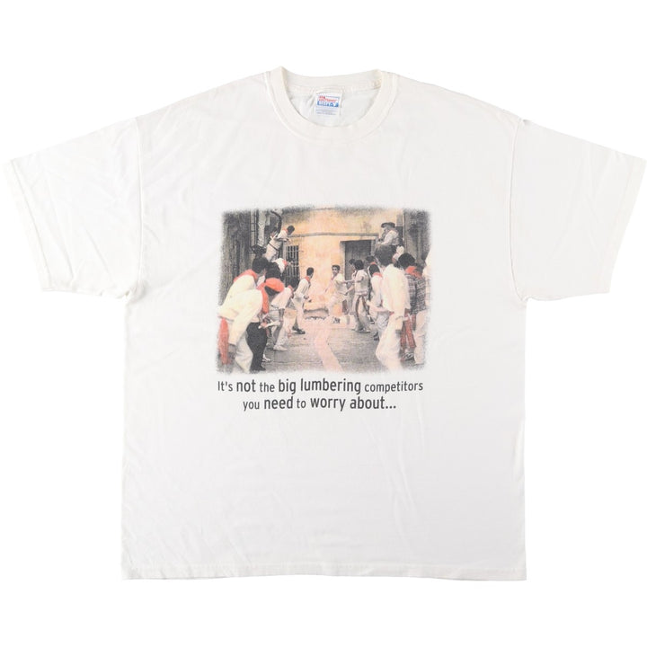 2000'S Hanes Bull Running Festival Photo T-Shirt, Men's XL (approx.) cotton white type Vintage Second Hand