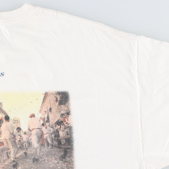 2000'S Hanes Bull Running Festival Photo T-Shirt, Men's XL (approx.) cotton white type Vintage Second Hand