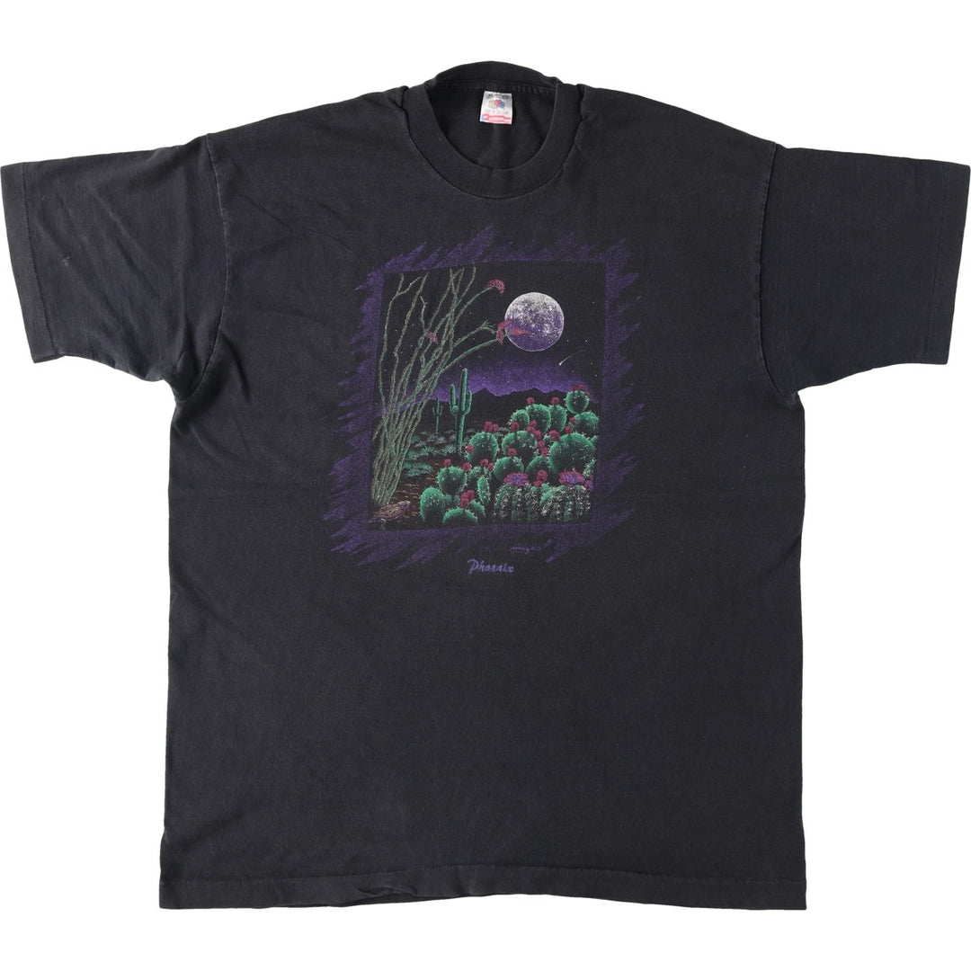 90'S Fruit of the Loom printed T-shirt, made in the USA, men's XL size, vintage cotton black type Vintage Second Hand