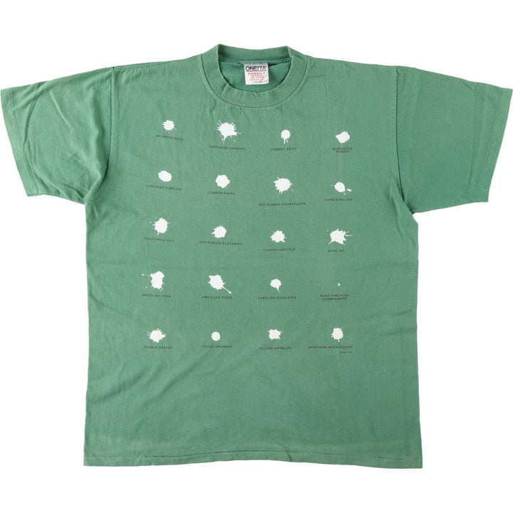 90'S ONEITA Printed T-shirt Made in USA Men's L size Vintage cotton green type Vintage Second Hand