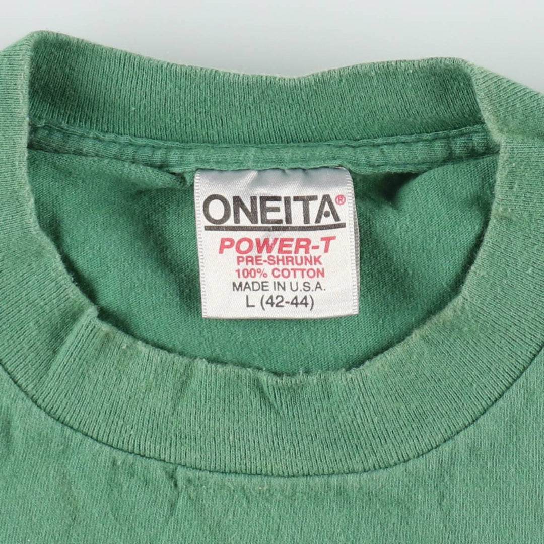90'S ONEITA Printed T-shirt Made in USA Men's L size Vintage cotton green type Vintage Second Hand
