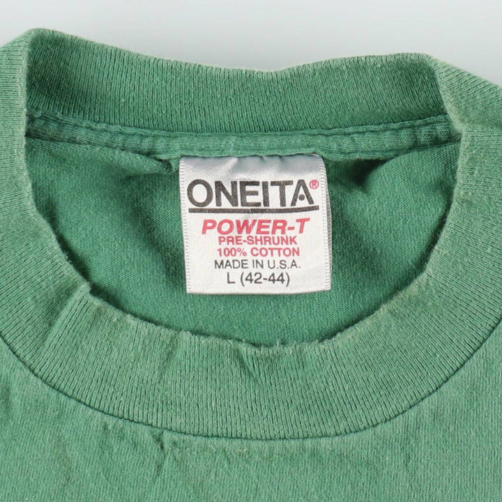 90'S ONEITA Printed T-shirt Made in USA Men's L size Vintage cotton green type Vintage Second Hand
