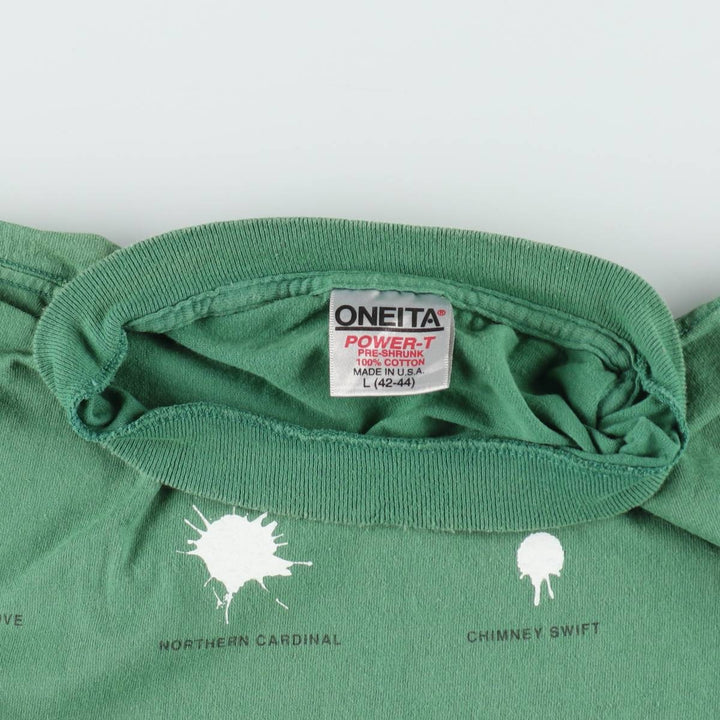90'S ONEITA Printed T-shirt Made in USA Men's L size Vintage cotton green type Vintage Second Hand