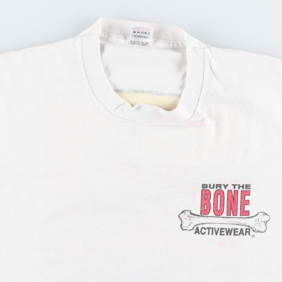 90'S Fruit of the Loom Bury the Bone erotic print t-shirt, made in USA, men's size XL equivalent, vintage. cotton white type Vintage Second Hand