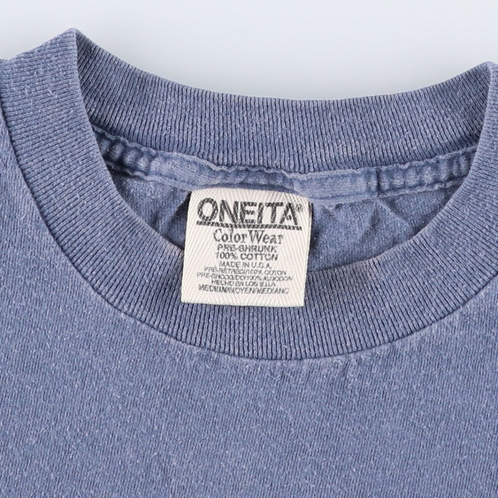 90'S ONEITA Print T-Shirt, Made in USA, Men's Size M (Equivalent), Vintage cotton navy blue type Vintage Second Hand
