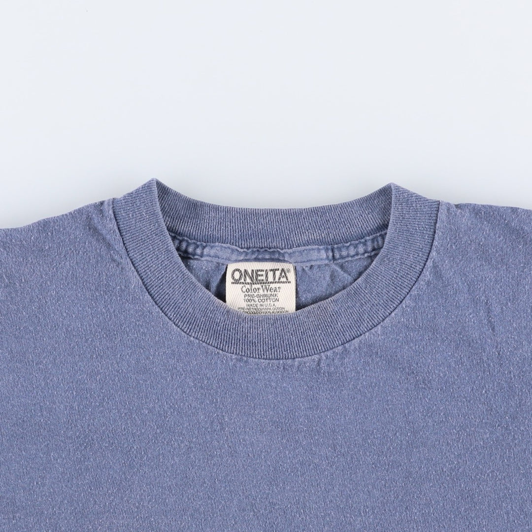 90'S ONEITA Print T-Shirt, Made in USA, Men's Size M (Equivalent), Vintage cotton navy blue type Vintage Second Hand