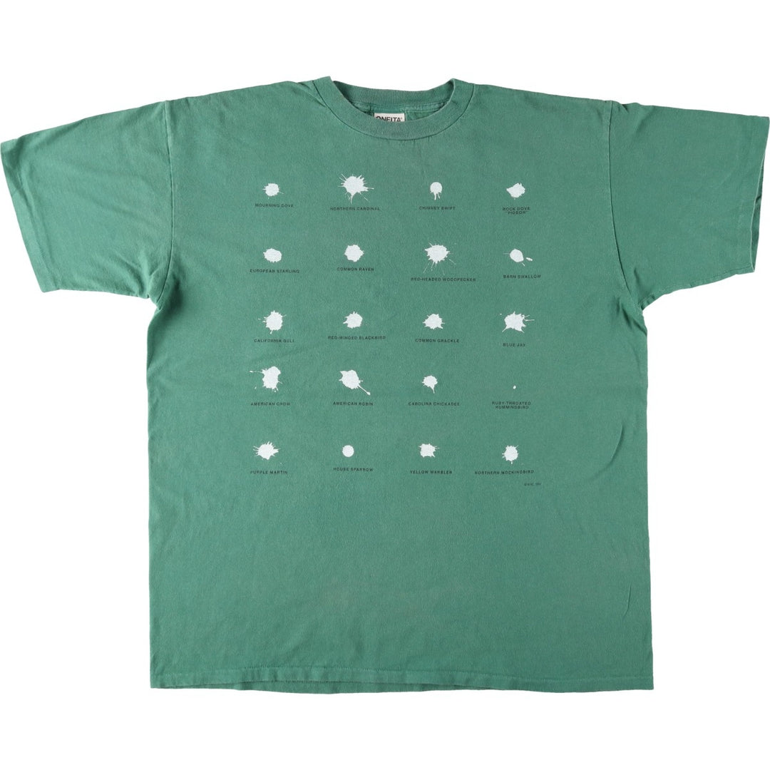 90'S ONEITA Bird Droppings Print T-Shirt, Made in USA, Men's XL equivalent, Vintage cotton green type Vintage Second Hand
