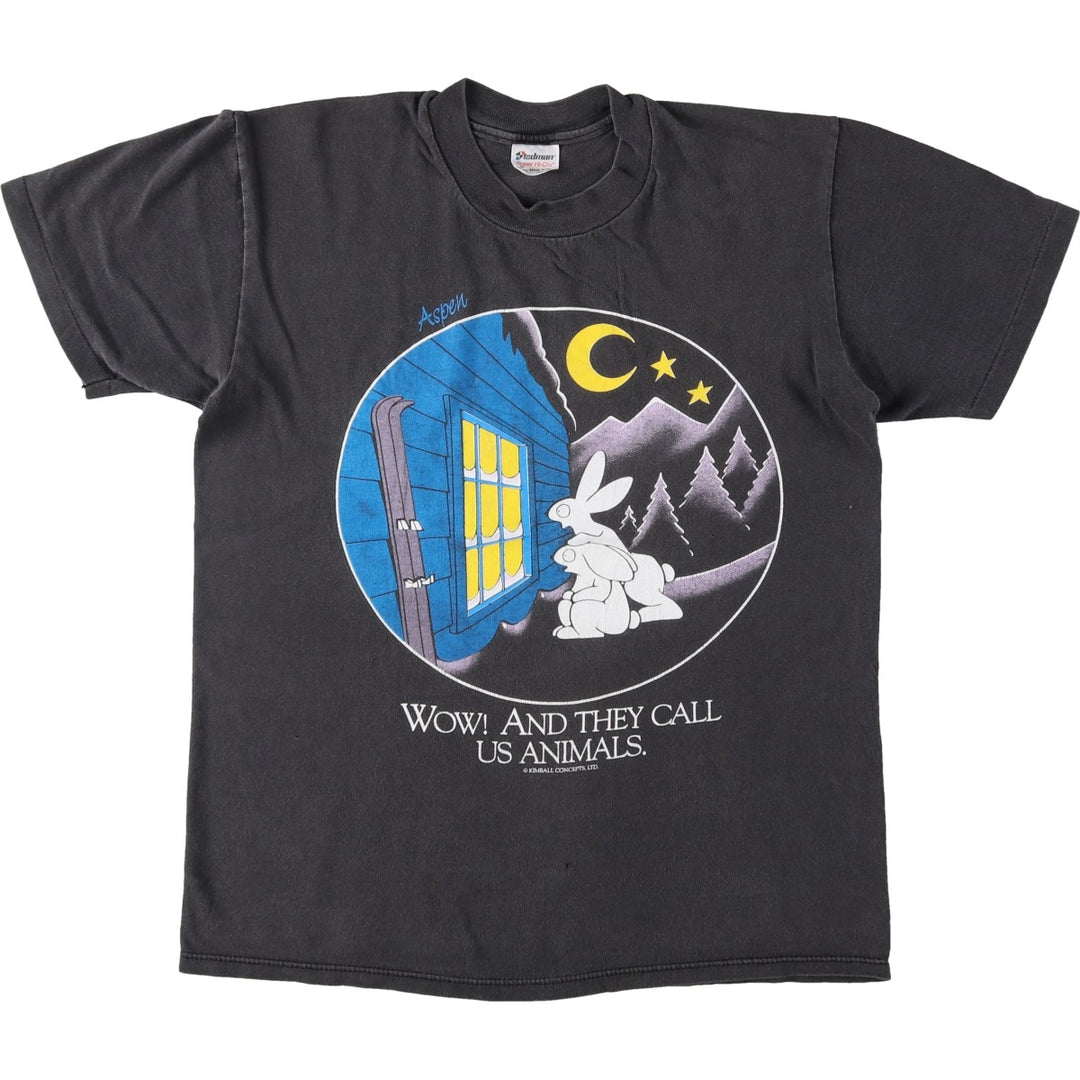 90'S Stedman Kimball Concepts Print T-Shirt, Made in USA, Men's Size M (approx.), Vintage cotton black type Vintage Second Hand