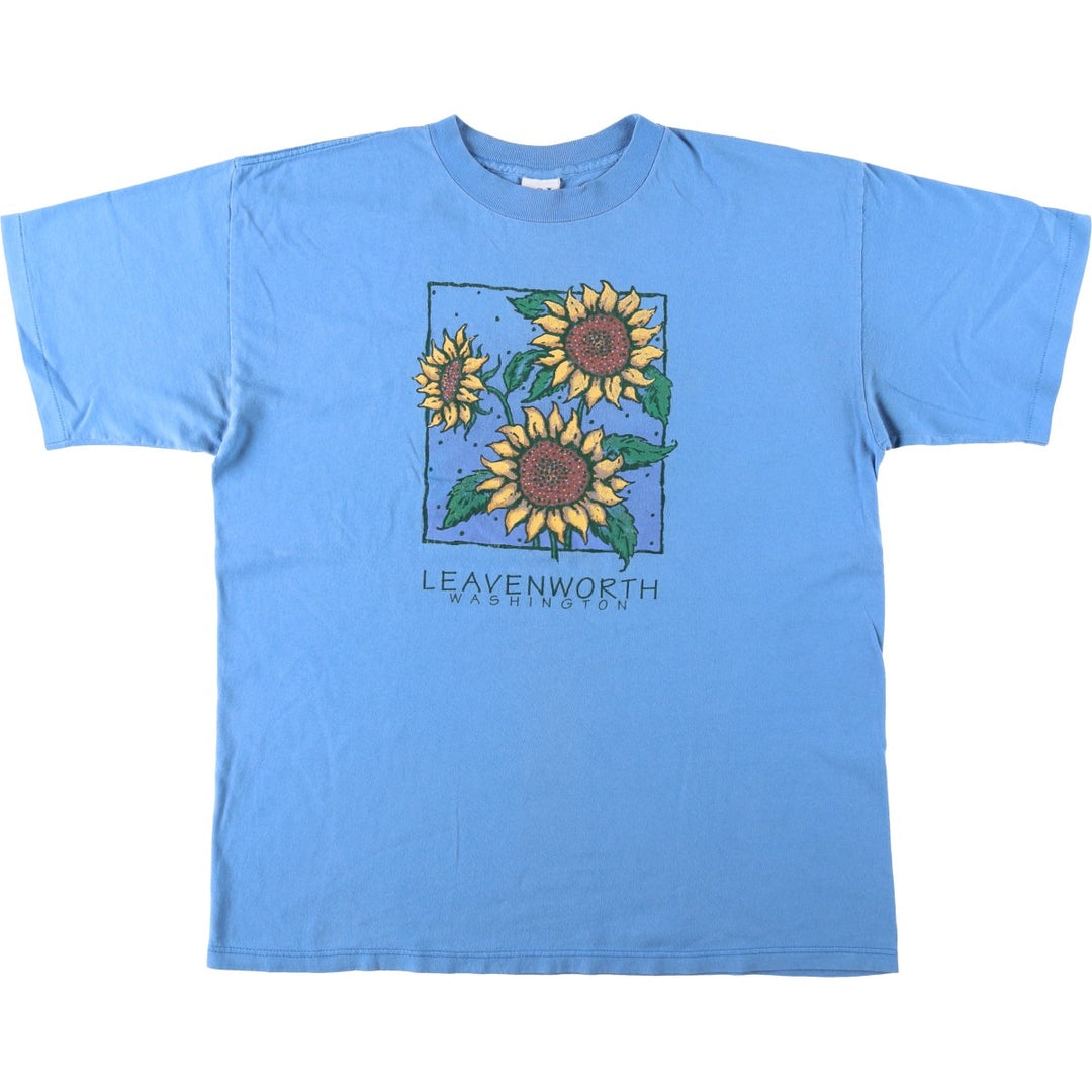 PSI Floral Print T-Shirt, Made in USA, Men's Size XL cotton Blue type light blue Vintage Second Hand